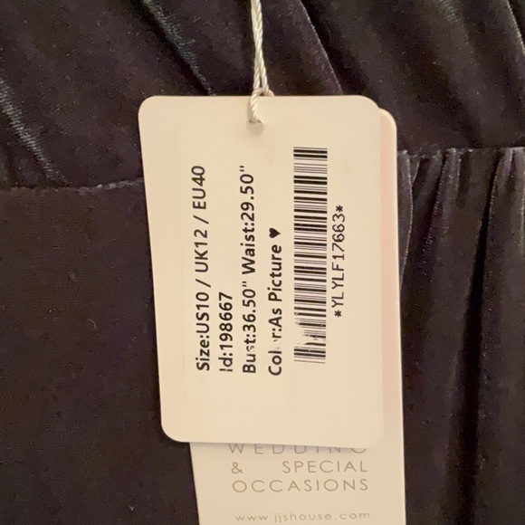 JJs House, NWT, slate blue velvet gown, with long lace sleeves - Picture 7 of 8